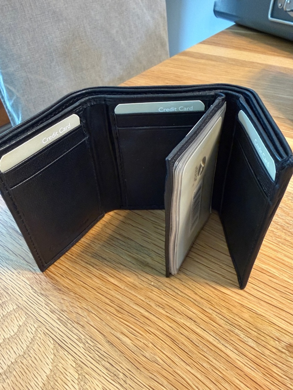 Classic Black Trifold Men's Wallet - Lots of Card Holder Spaces. Soft.